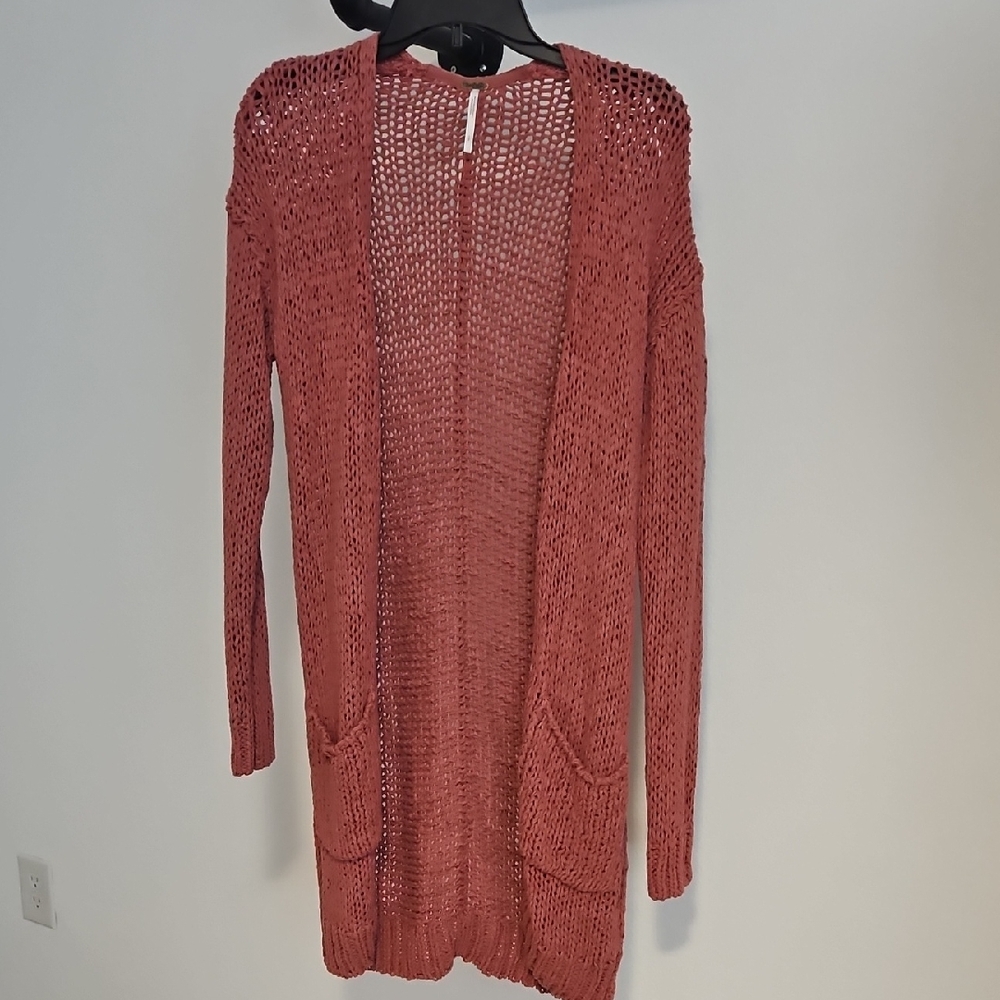 Free People Open-Knit Longline Cardigan in Rose Nwt